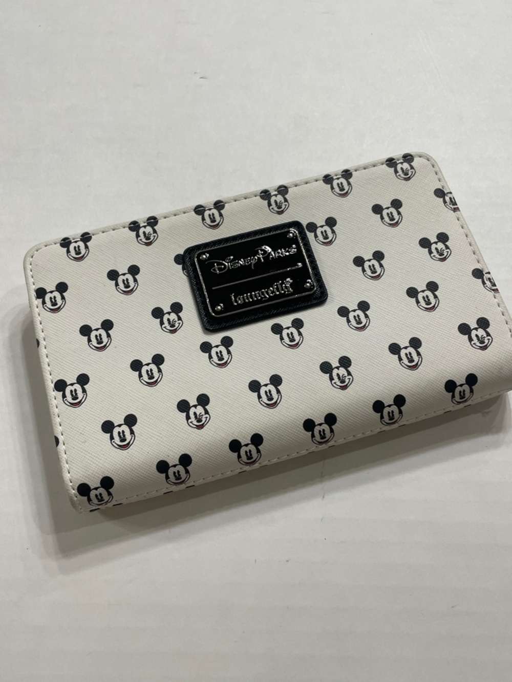 Loungefly Disney Parks White Wallet with Black Mickey Face Pattern. Pre-owned.